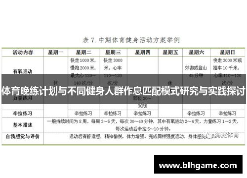 体育晚练计划与不同健身人群作息匹配模式研究与实践探讨